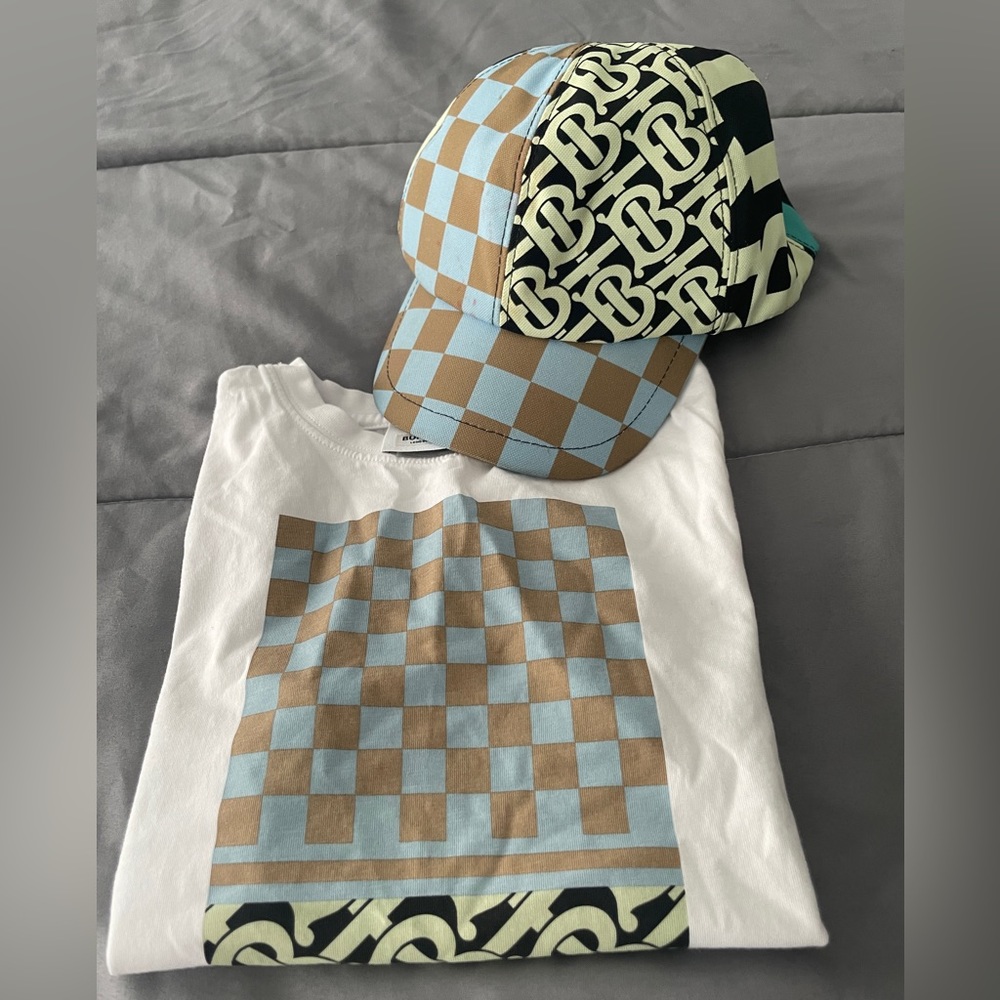 Authentic Boys Burberry Tshirt and Hat.